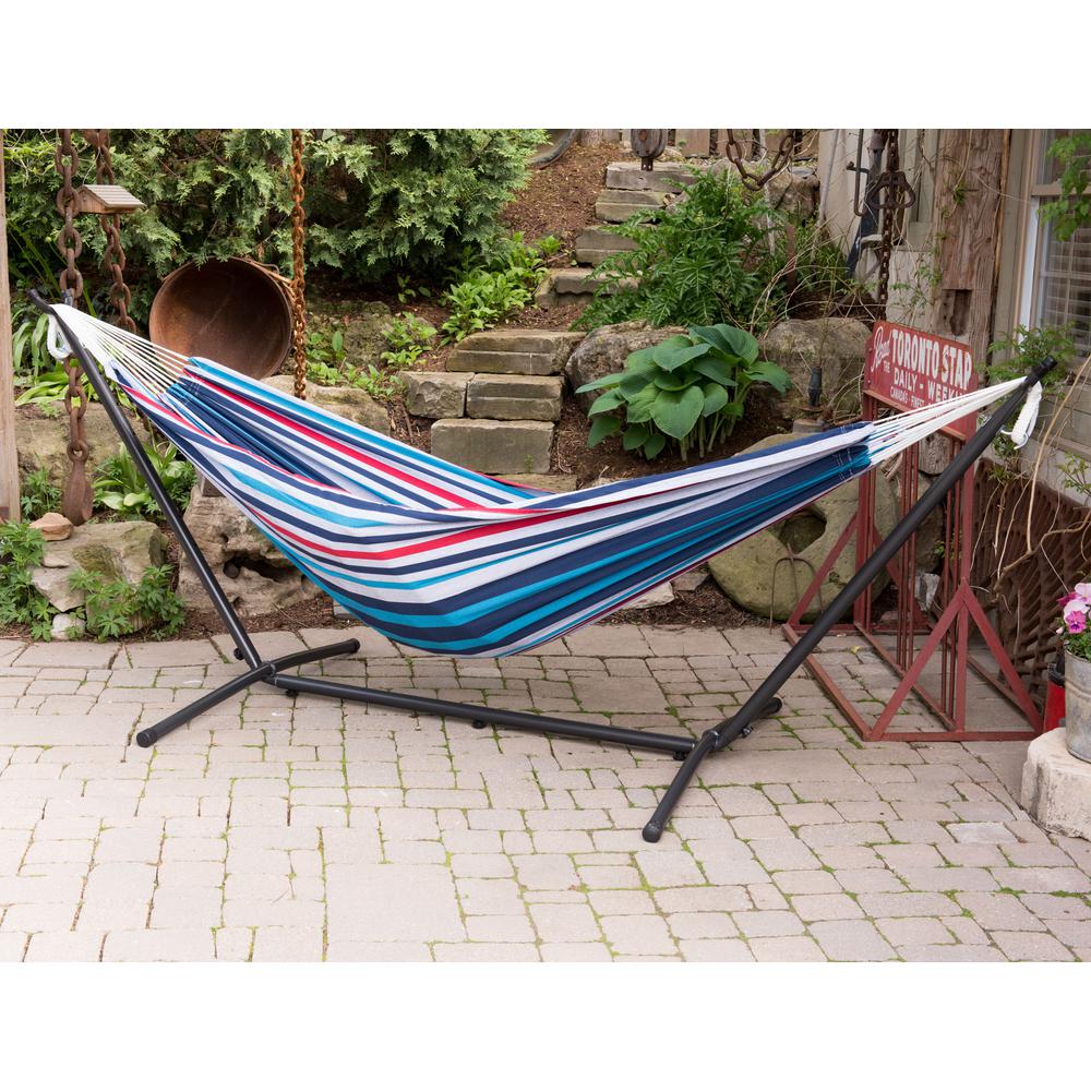 Vivere 9 ft. Cotton Double Hammock with Stand in Denim-UHSDO9-12 - The