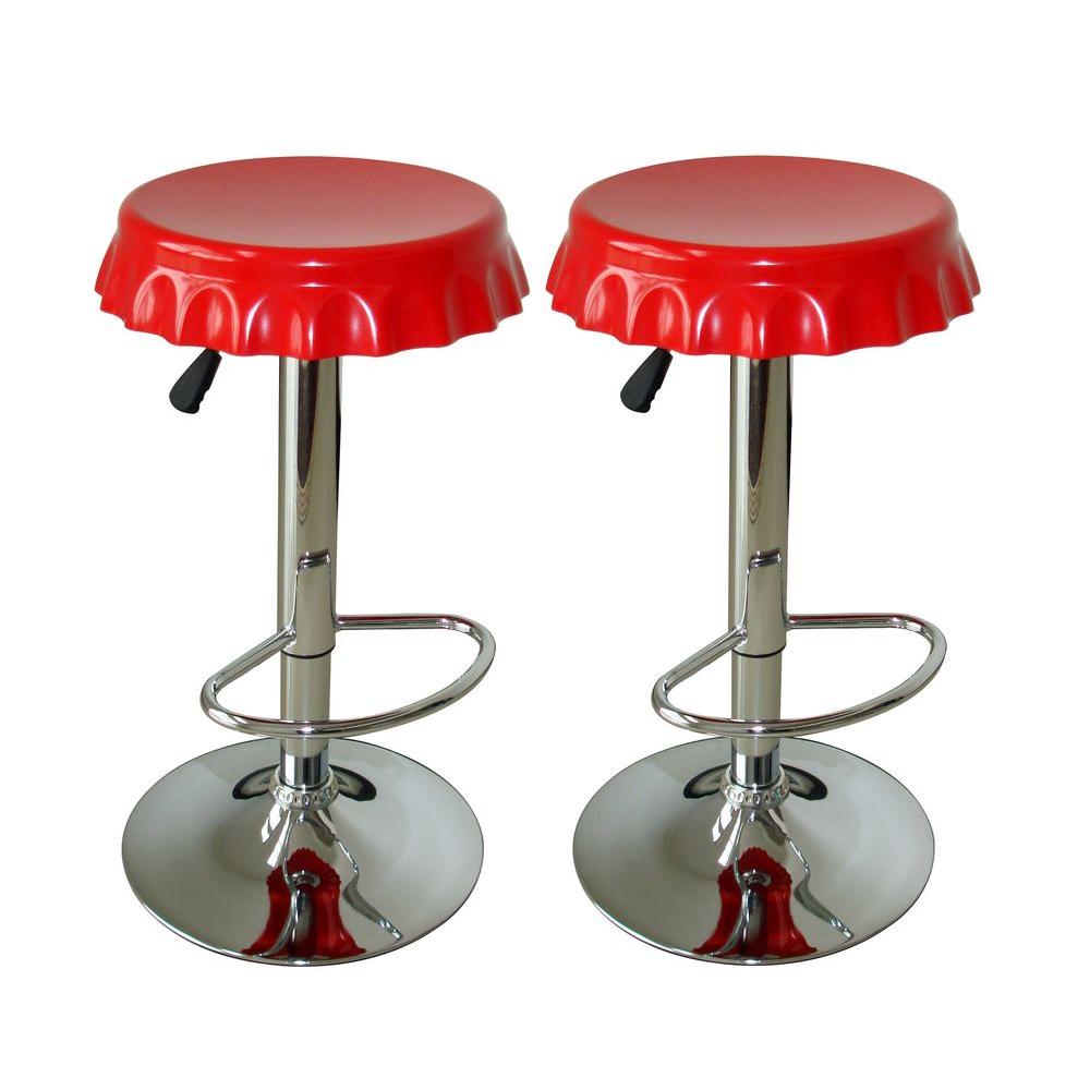 Amerihome Retro Style Soda Cap Adjule Height Chrome Bar Stool Amerihome Retro Style Soda Cap Adjule Height Chrome Bar Stool Set Of 2 Bs107set The Home Depot