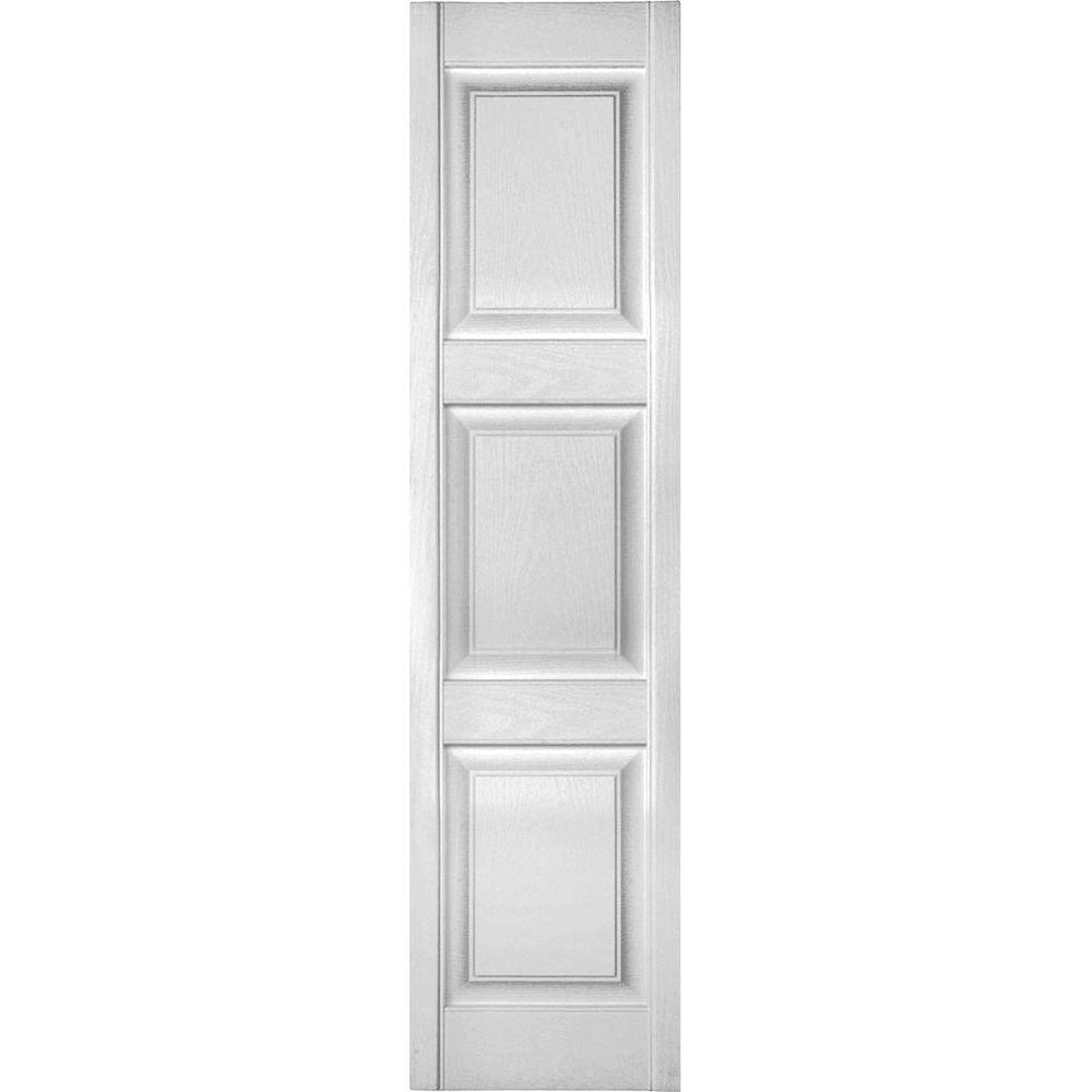 Ekena Millwork 14 1 2 In X 77 Lifetime Vinyl Custom 3 Equal Lifetime Vinyl Custom 3 Equal Raised Panel Shutters Pair Paintable Lp4c14x07700pg The Home Depot