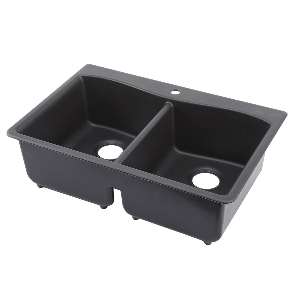 Kennon Drop In Undermount Neoroc Granite Composite 33 In 1 Hole Double Basin Kitchen Sink In Matte Black