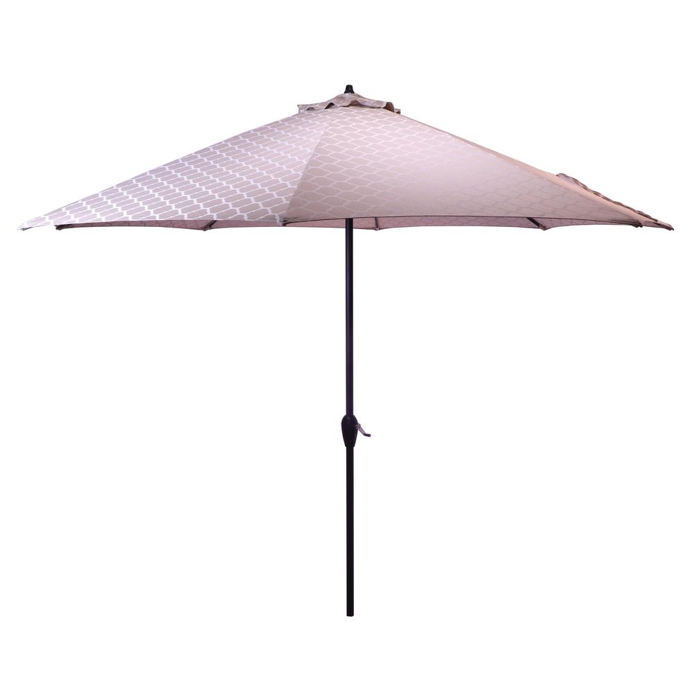 Hampton Bay 10 ft. Aluminum Patio Umbrella in Toffee Trellis with Auto