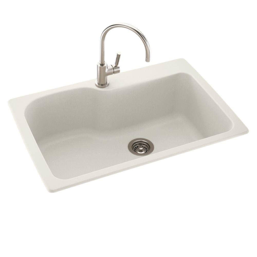 Swan Drop In Undermount Solid Surface 33 In 1 Hole Single Bowl Kitchen Sink In Bisque