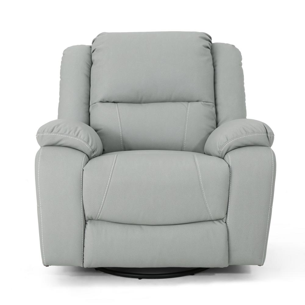 noble house malic classic tufted light gray leather swivel recliner41728   the home depot