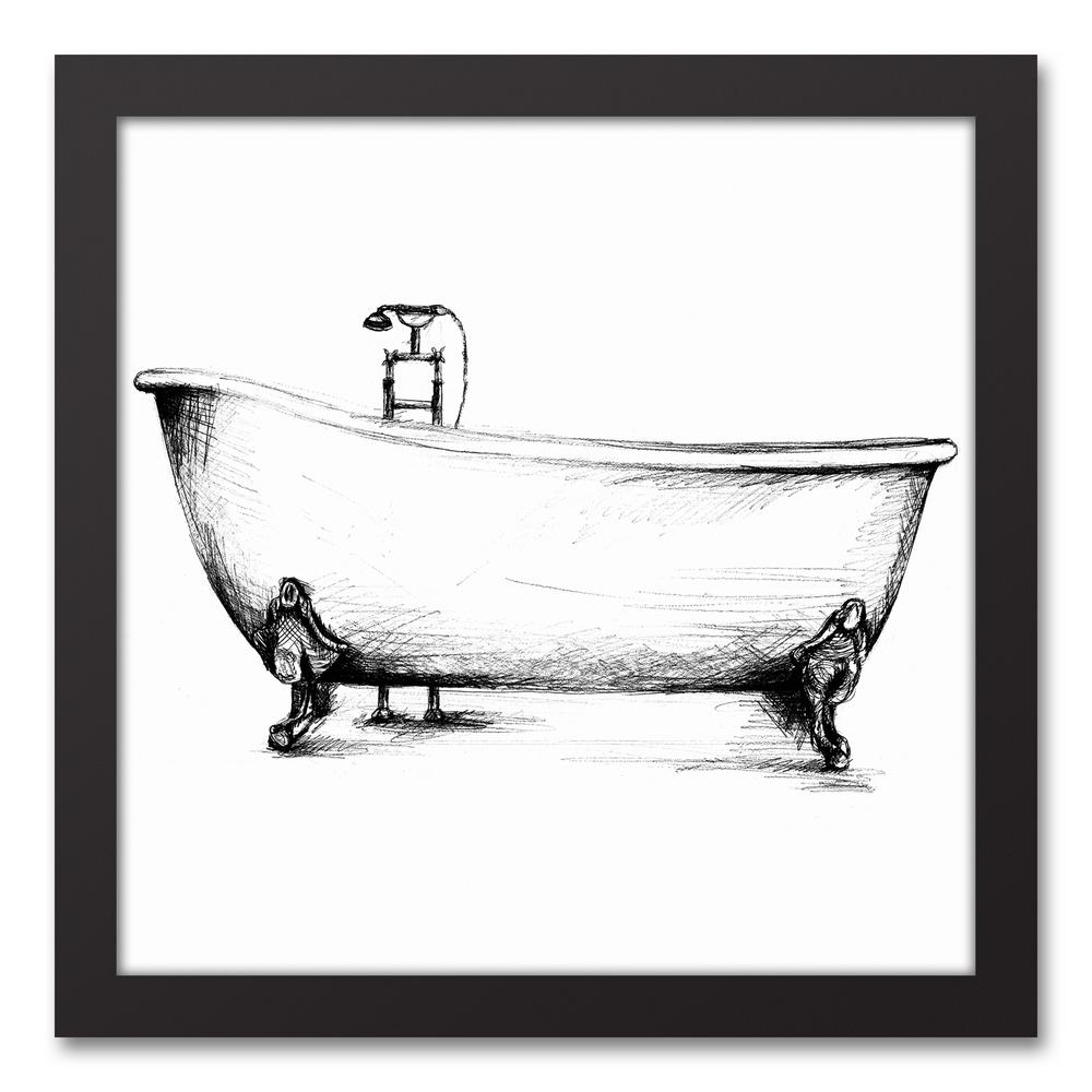 DESIGNS DIRECT 12 in. x 12 in. "Vintage Bathtub Sketch" Printed Framed