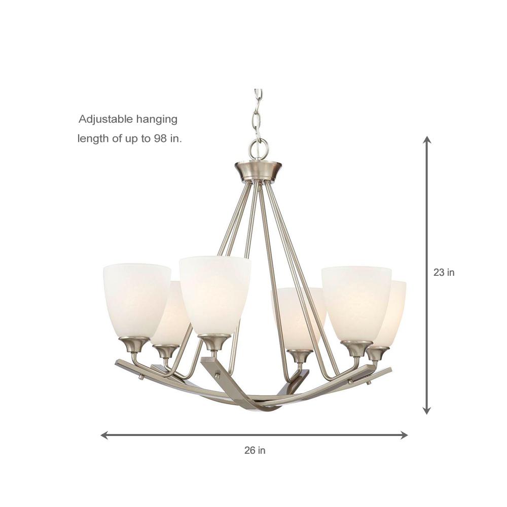 Home Decorators Collection Stansbury Collection 26 In 6 Light Brushed Nickel Chandelier With Etched Hammered Glass Shades 7902hdc The Home Depot
