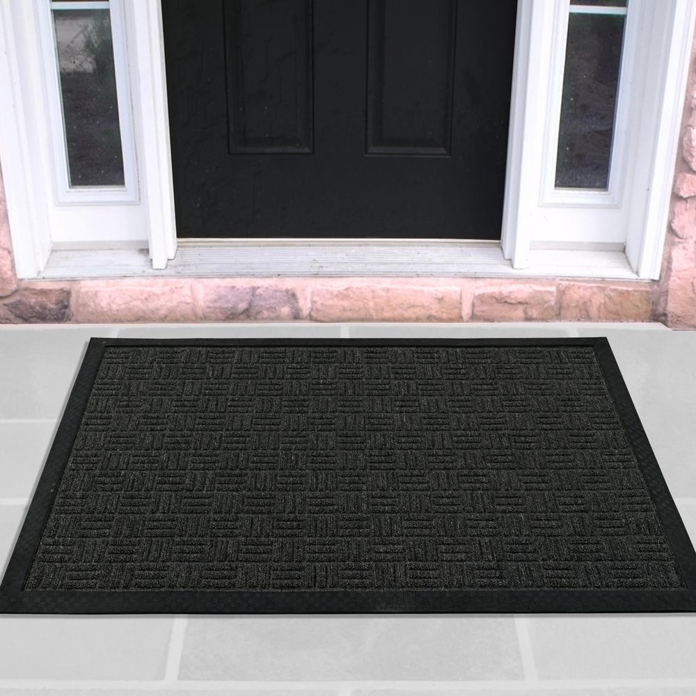 Ottomanson Charcoal 18 in. x 30 in. Loop Carpet Natural Rubber Door MatRDM921418X30 The Home