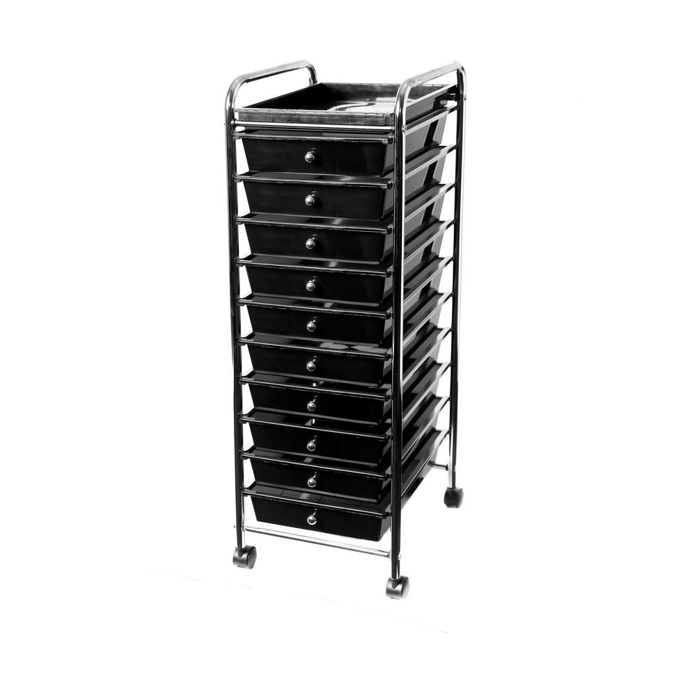 Seville Classics Black 10 Drawer Organizer Cart With Tray Web481