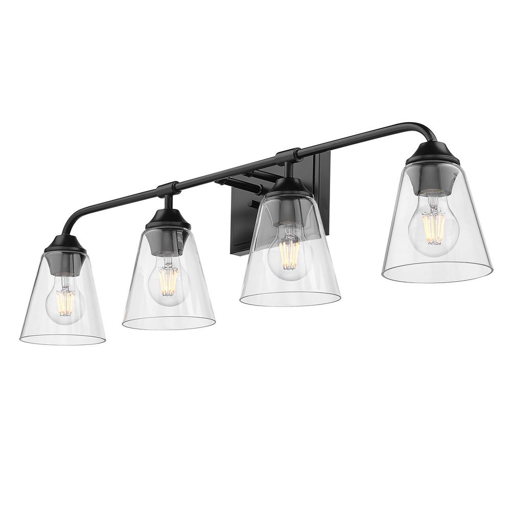 Golden Lighting Ormond 4 375 In 4 Light Matte Black Vanity Light 2120 Ba4 Blk Cone Clr The Home Depot