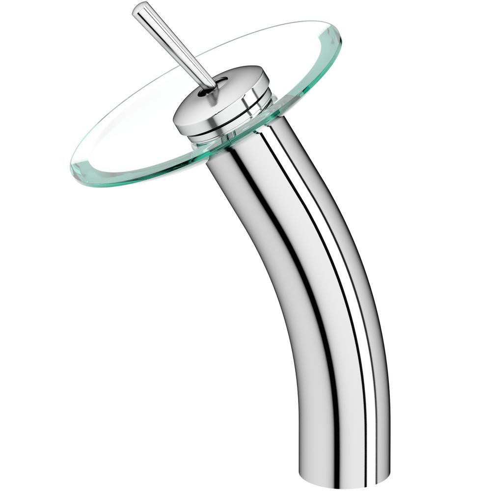 VIGO Waterfall Glass Disk Single Hole SingleHandle Bathroom Faucet in