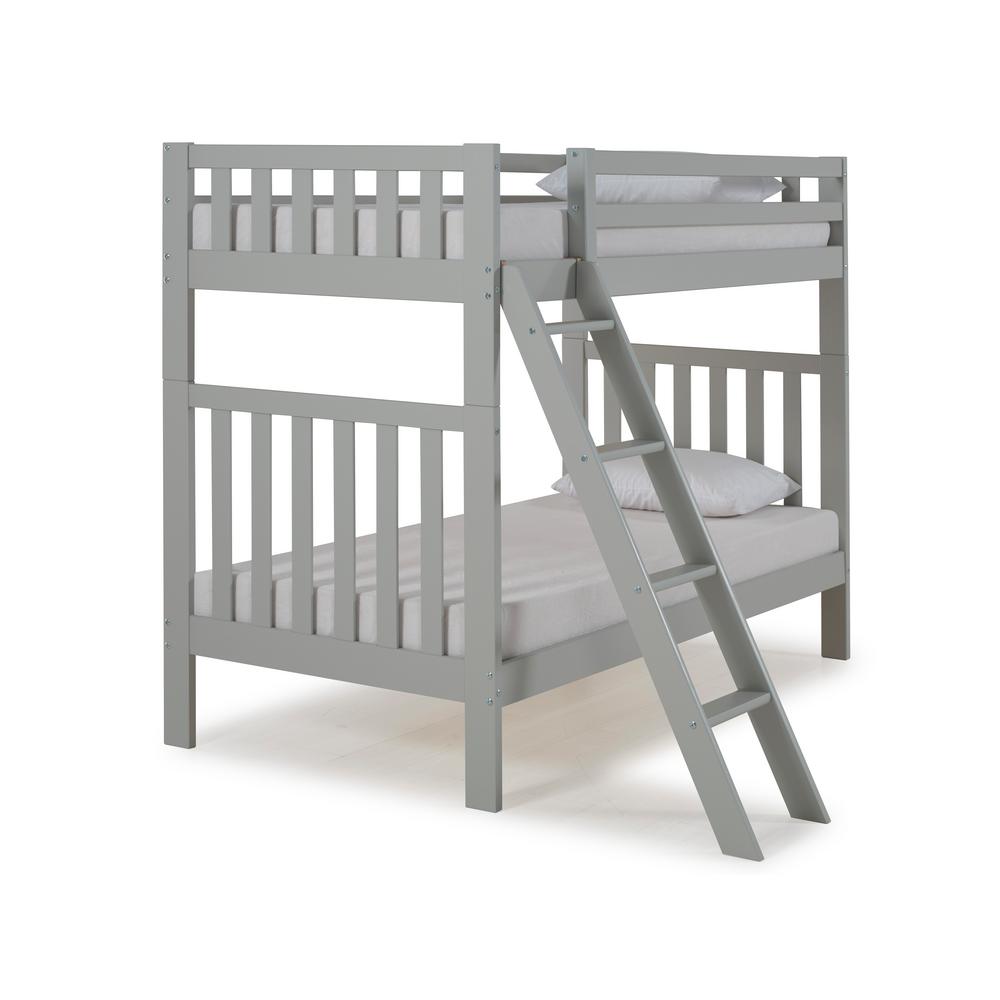 grey and white bunk beds