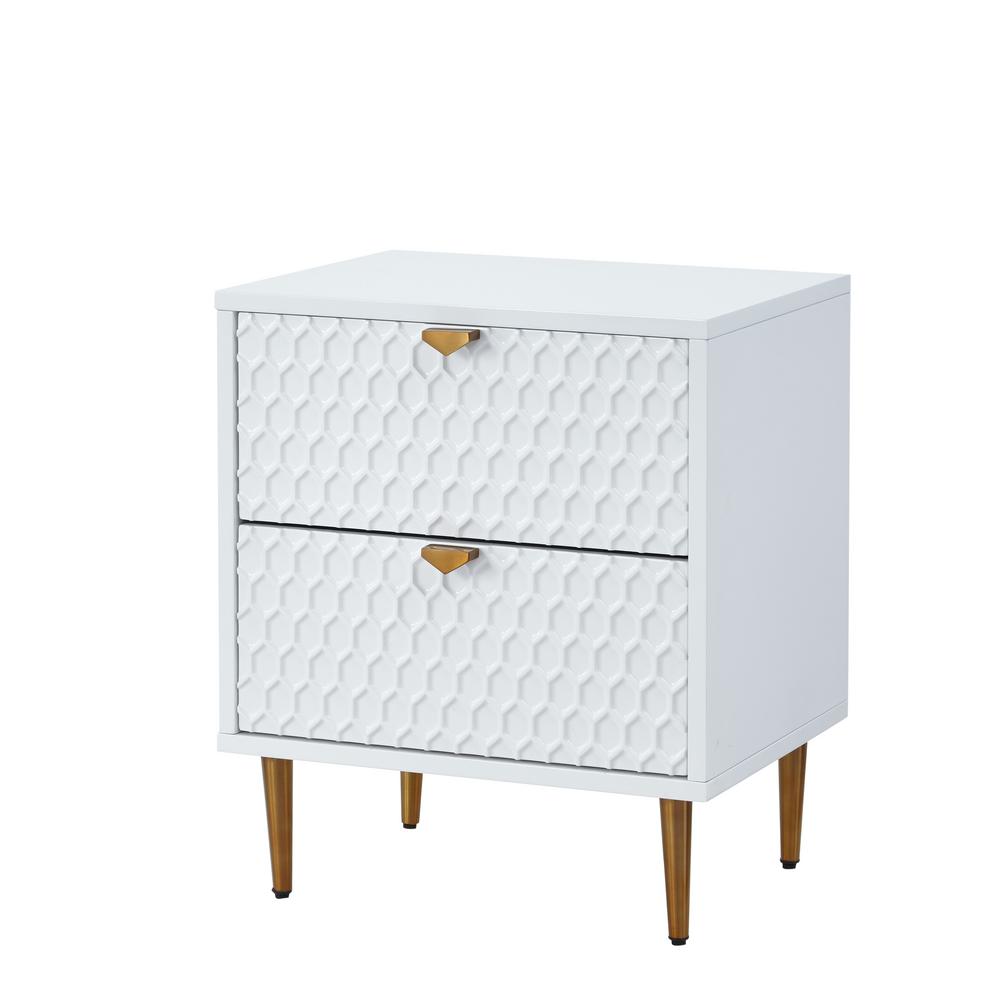 Boyel Living White Fully Assembled Nightstand 2 Drawer Accent Chest Of Drawers With Golden Stands Bec 1472a Wh The Home Depot