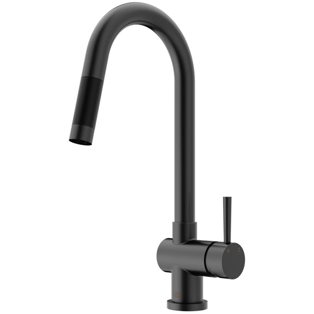 Vigo Gramercy Single Handle Pull Down Kitchen Faucet With Deck Plate In Matte Black Vg02008mbk1 The Home Depot