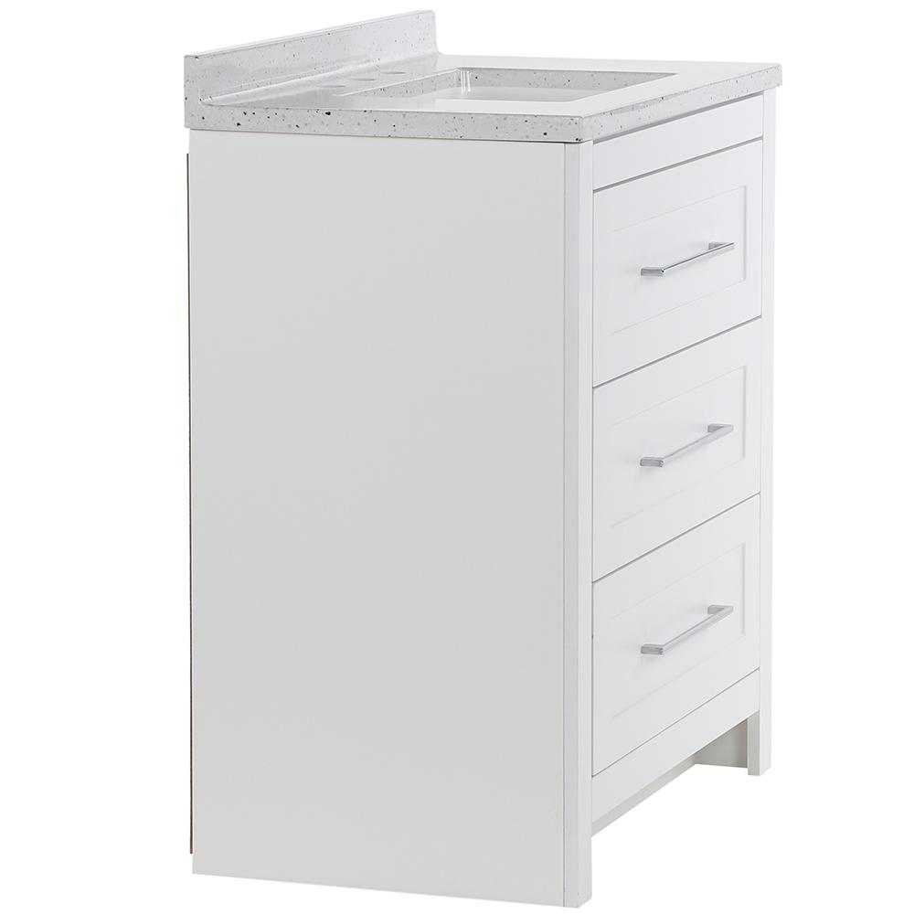Sandhill 30.5 in. W Bath Vanity in White with Solid Surface Vanity Top in Frost with White Basin and Mirror