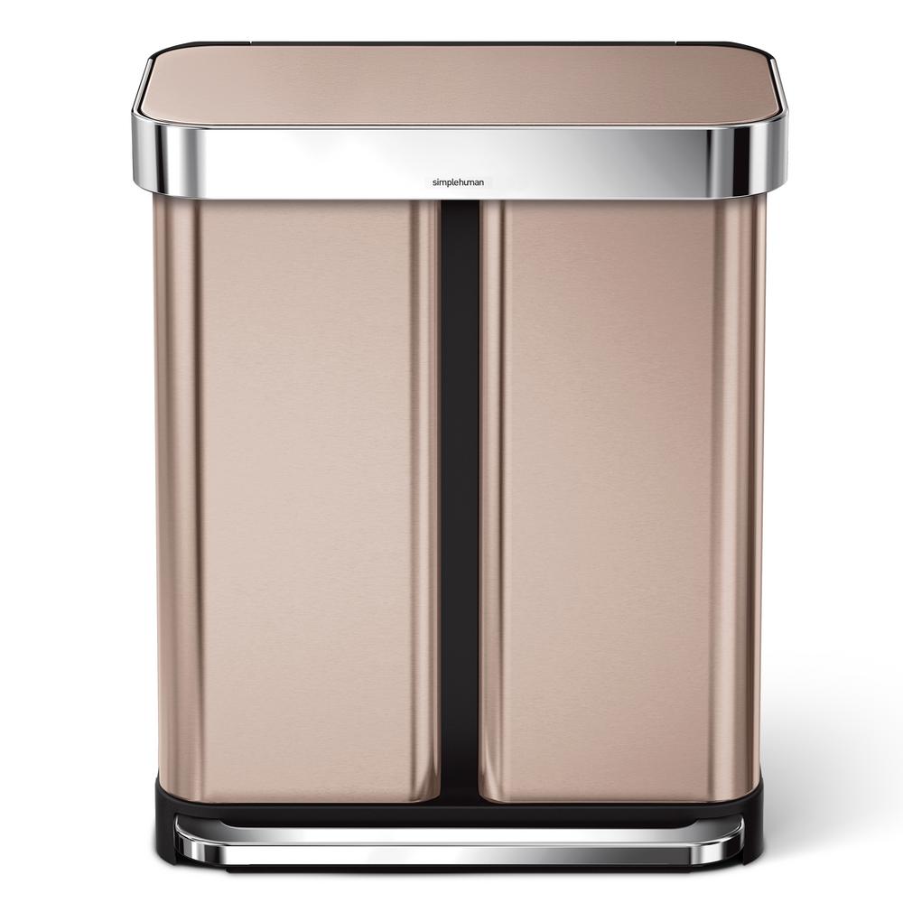 simplehuman 58L Dual Compartment Rectangular Step Trash Can Rose Gold