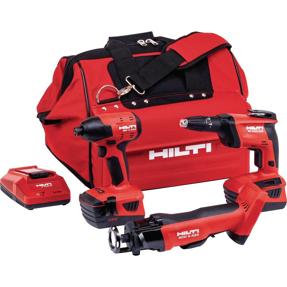 Hilti 22-Volt Lithium-Ion 3 Tool Cordless Combo With Drywall Screw Gun ...