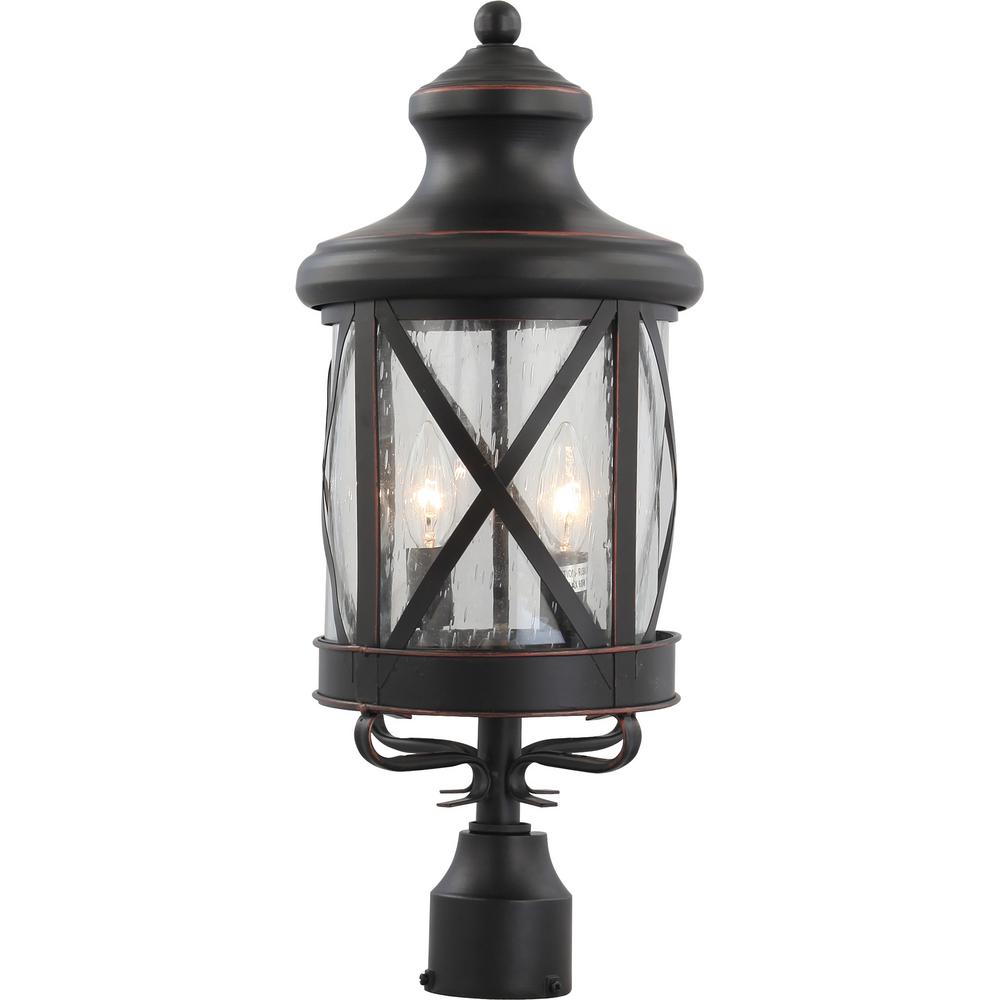 Volume Lighting 3 Light Outdoor Black Copper Aluminum Lamp Lantern 3 Light Outdoor Black Copper Aluminum Lamp Lantern Cottage Candle Style Post Mount With Clear Seedy Glass