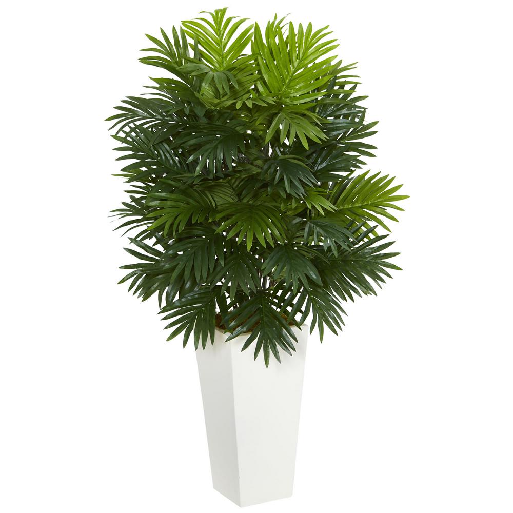 Nearly Natural Areca Palm Artificial Plant in White Tower