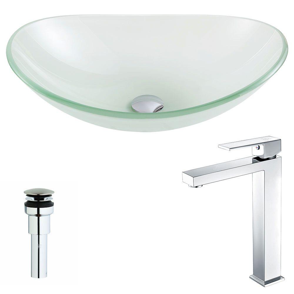 ANZZI Forza Series Deco-Glass Vessel Sink in Lustrous Frosted with Enti Faucet in Chrome, Clear was $315.99 now $252.79 (20.0% off)