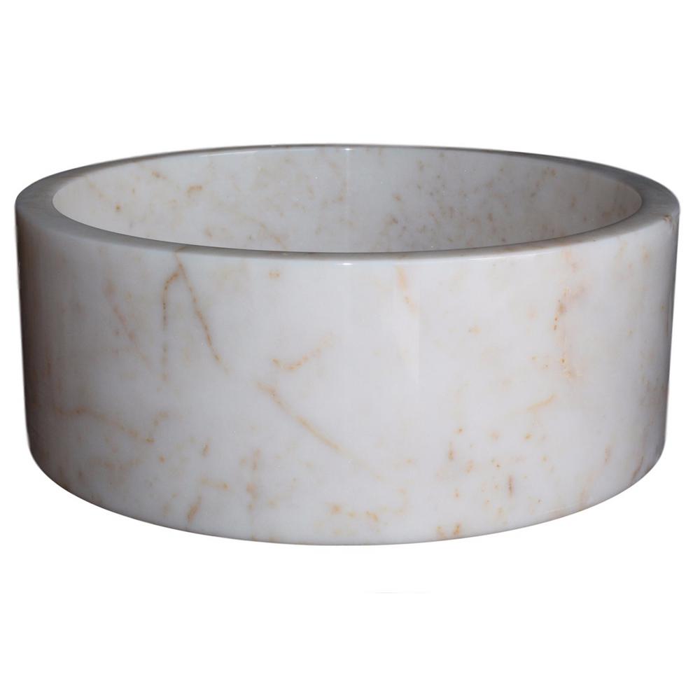 TashMart Cylindrical Natural Stone Vessel Sink In White Marble-TM007-WM ...