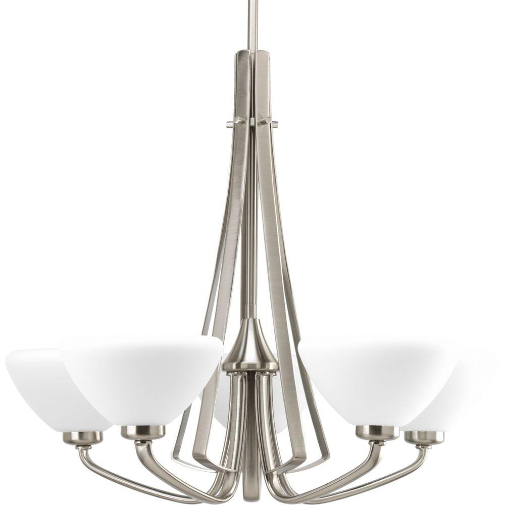 Progress Lighting Clearance Chandeliers The Home Depot Rave Collection 5 Light Brushed Nickel Chandelier With Opal Etched Gl Shade