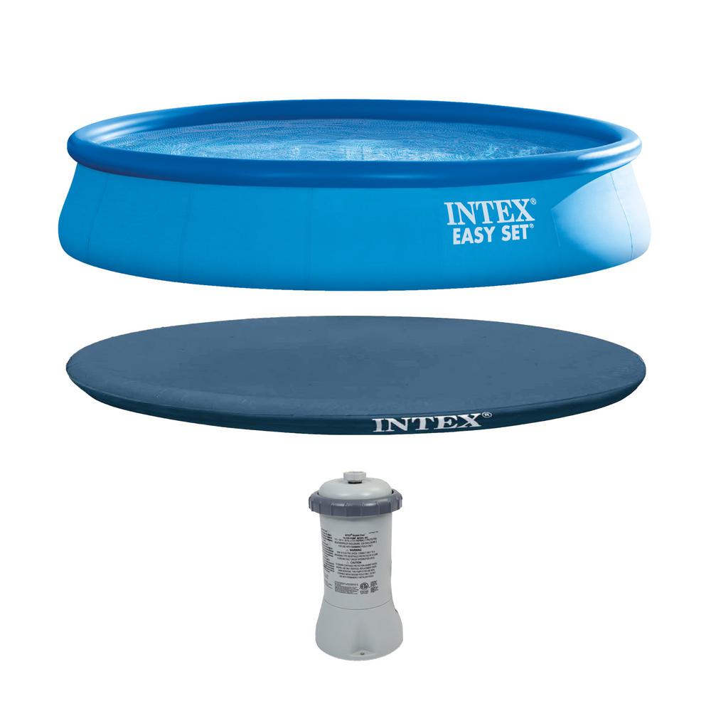 15 ft. x 33 in. Round Easy Set Above Ground Swimming Pool, Filter Pump