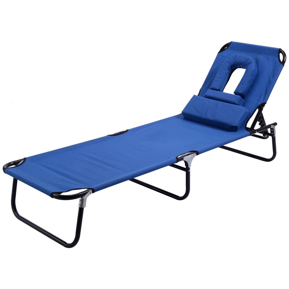 Pool Yard Blue Metal Steel Frame Patio Folding Beach Chair Outdoor Chaise Lounge Chair Bed Camping Recliner