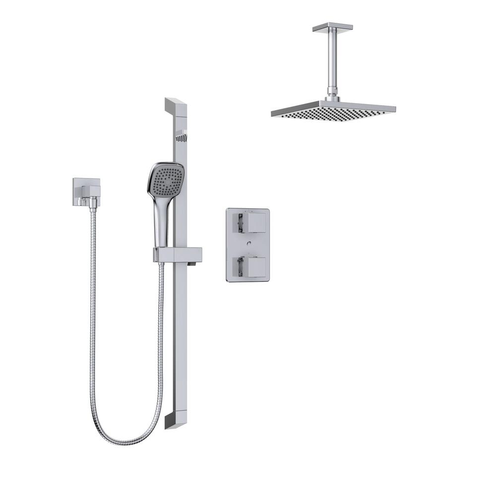 Square Dual Control Shower Head Concealed Thermostatic Twin Head Mixer Shower Set Chrome Handheld /& Fixed Valve Sets Shower Kits