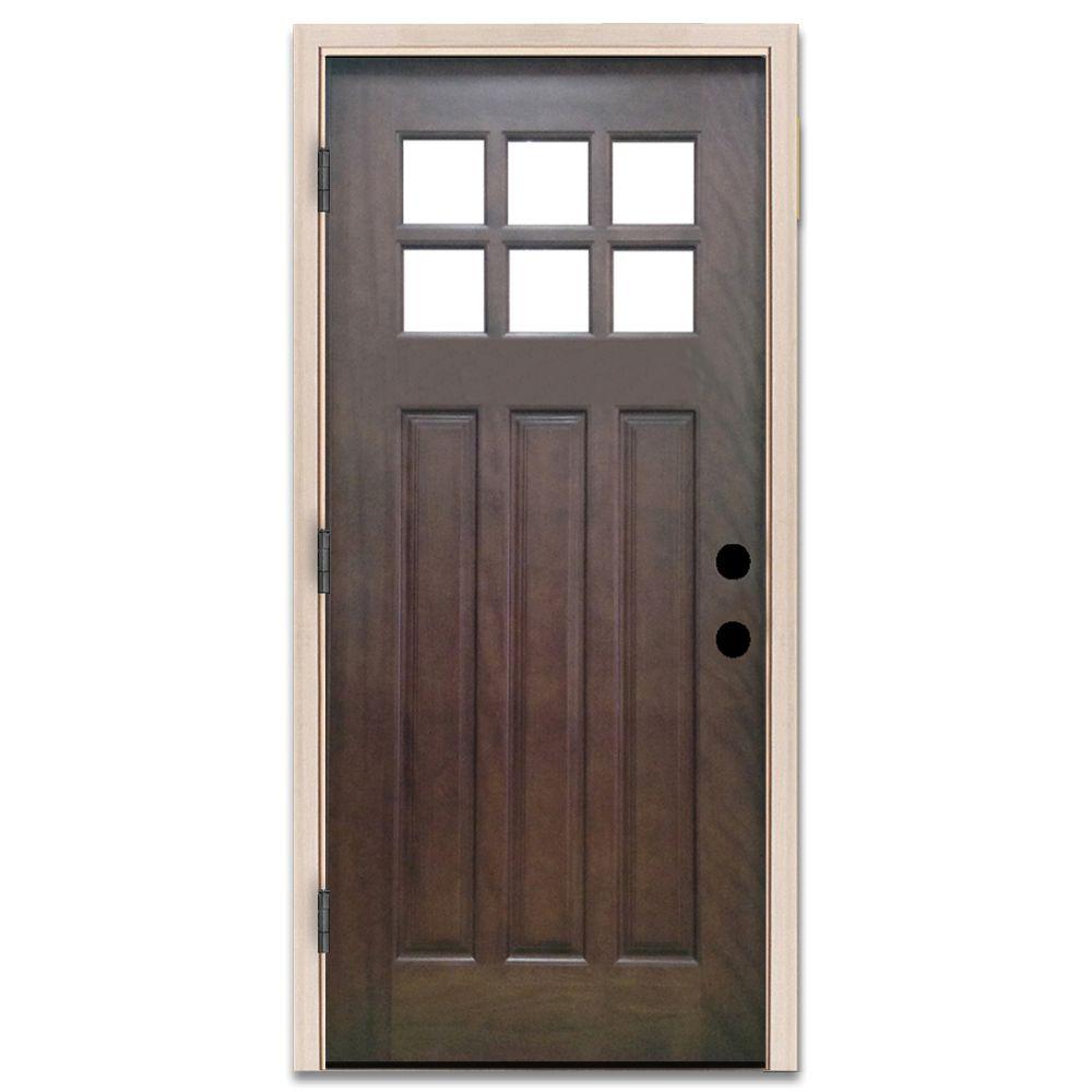 Wood Doors Front The Home Depot 36 In X 80 Craftsman 6 Lite Stained Gany Wood