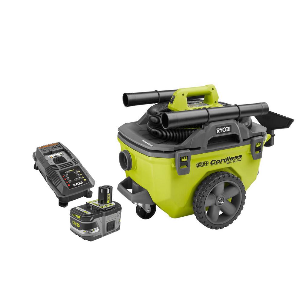 Ryobi Wet Dry Vacuum Kit 9.0 Ah Battery 18-Volt Lithium-Ion Cordless 6 ...