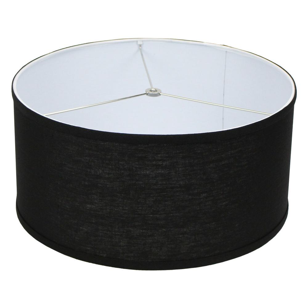 H Designer Linen Black Drum Lamp Shade, Black Linen Drum Lamp Shade