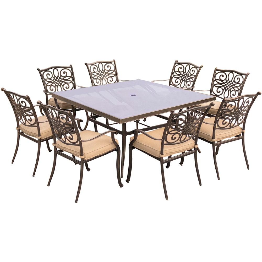 9 piece outdoor dining set outside dining hanover traditions 9piece aluminum outdoor dining set with square glasstop table 9 piece outdoor dining set outside dining hanover traditions 9piece aluminum outdoor dining set with square glasstop table