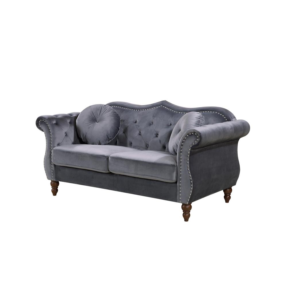 Bellbrook Grey Classic Nailhead Chesterfield Loveseat Like The Sofa Of Same Name Earl Grey Corner Has Beautiful Rounded Arms Tapered Legs And An Extra Deep Seat That You Can Curl Up On