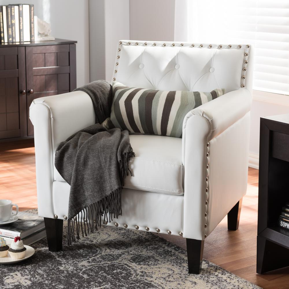 Baxton Studio Thalassa White Faux Leather Upholstered Arm Chair-28862