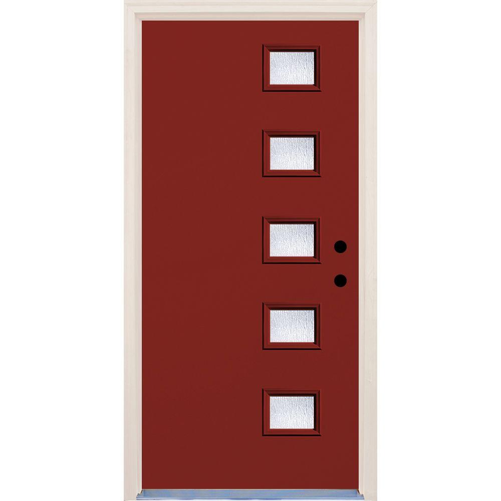 Red Front Doors Exterior The Home Depot 36 In X 80 Left Hand Cordovan 5 Lite Rain Gl Painted