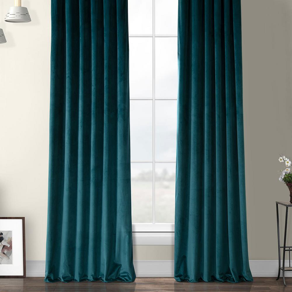 Exclusive Fabrics Furnishings Deep Sea Teal Blue Heritage Plush Velvet Curtain 50 In W X 96 In L Vpyc 96 The Home Depot
