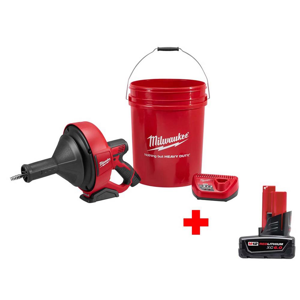 Milwaukee M12 12Volt LithiumIon Cordless Auger Snake Drain Cleaning