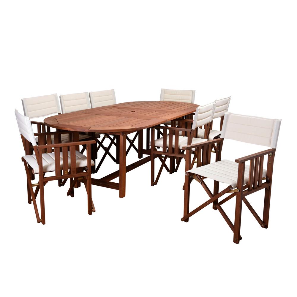 Ia Rio 9 Piece Eucalyptus Oval Patio Dining Set With Off White Rio 9 Piece Eucalyptus Oval Patio Dining Set With Off White Canvas