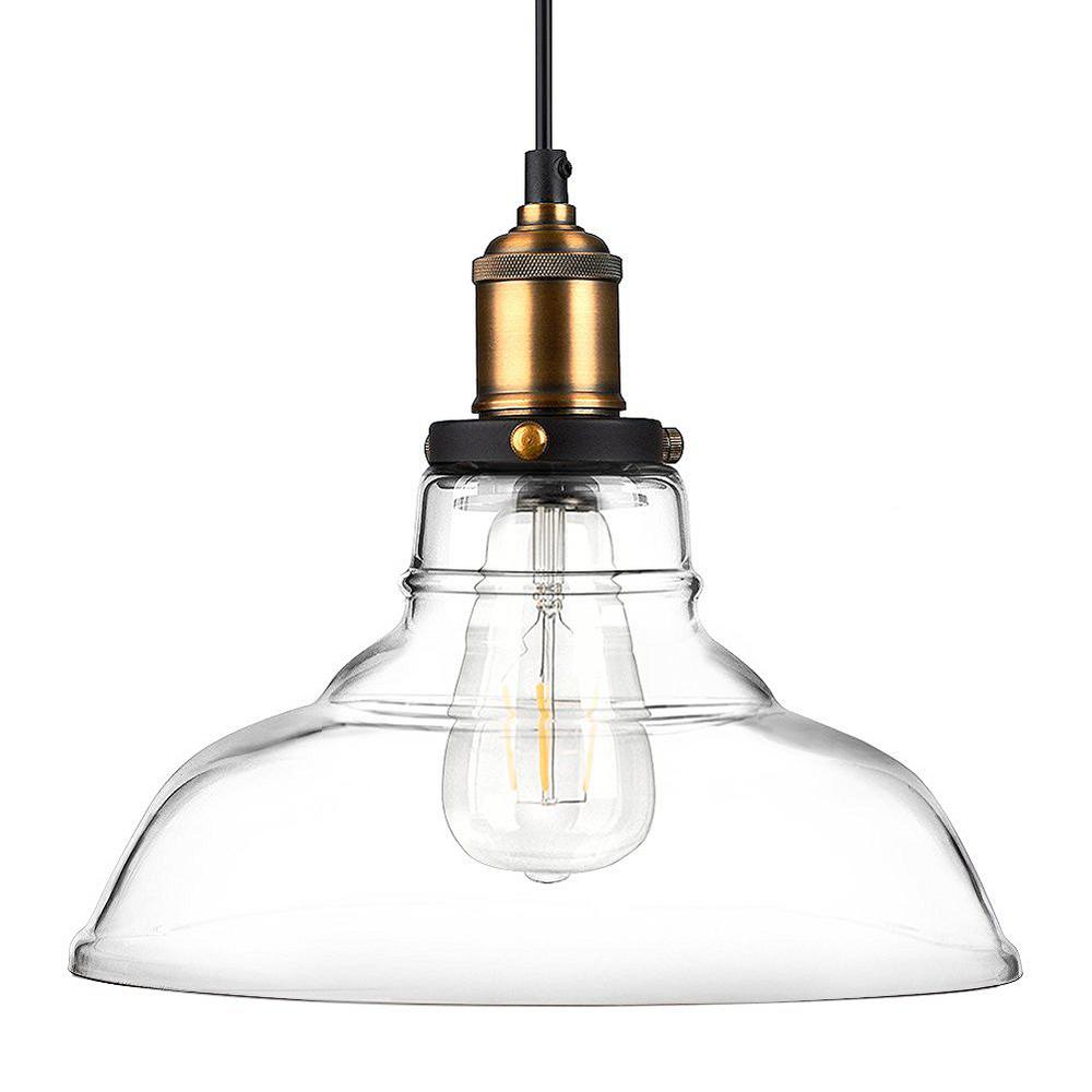 EDISON INDUSTRIAL CLEAR GLASS BELL DOME SHADE LAMP CEILING PENDANT LIGHT FIXTURE