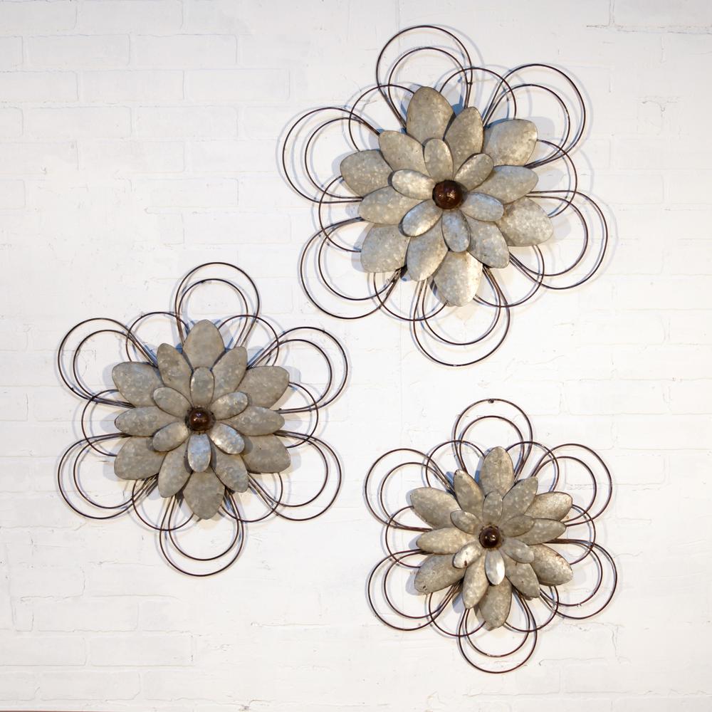 Metal Wall Flowers (Set of 3)-FH1538 - The Home Depot