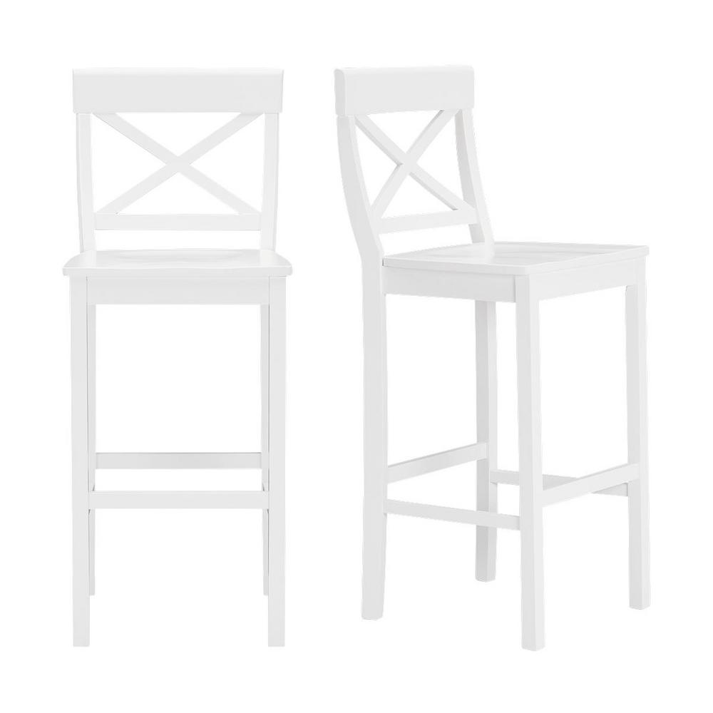 Stylewell Cedarville White Wood Bar Stool With Cross Back Set Of 2 19 42 In W X 44 15 In H Dc 2005 Bar Wh The Home Depot