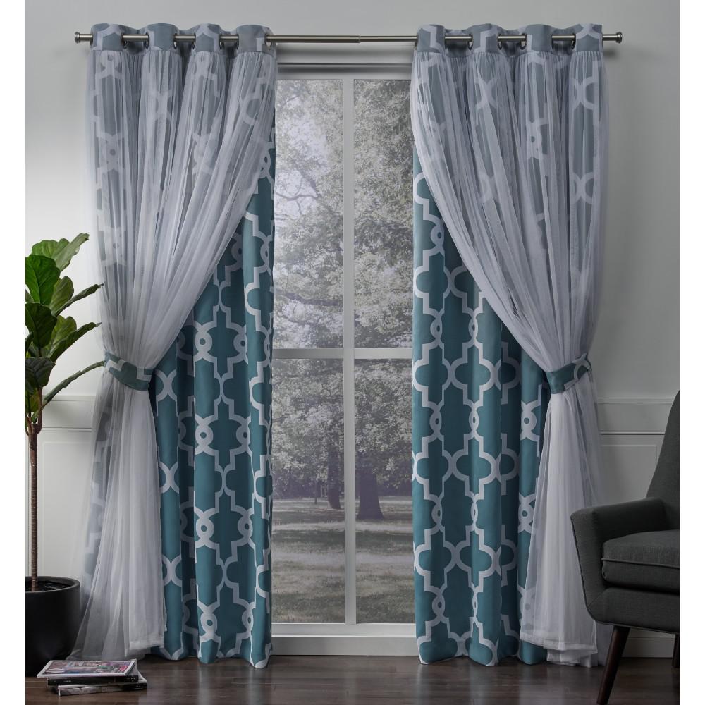 Alegra 52 In W X 84 In L Layered Sheer Blackout Grommet Top Curtain Panel In Turquoise 2 Panels