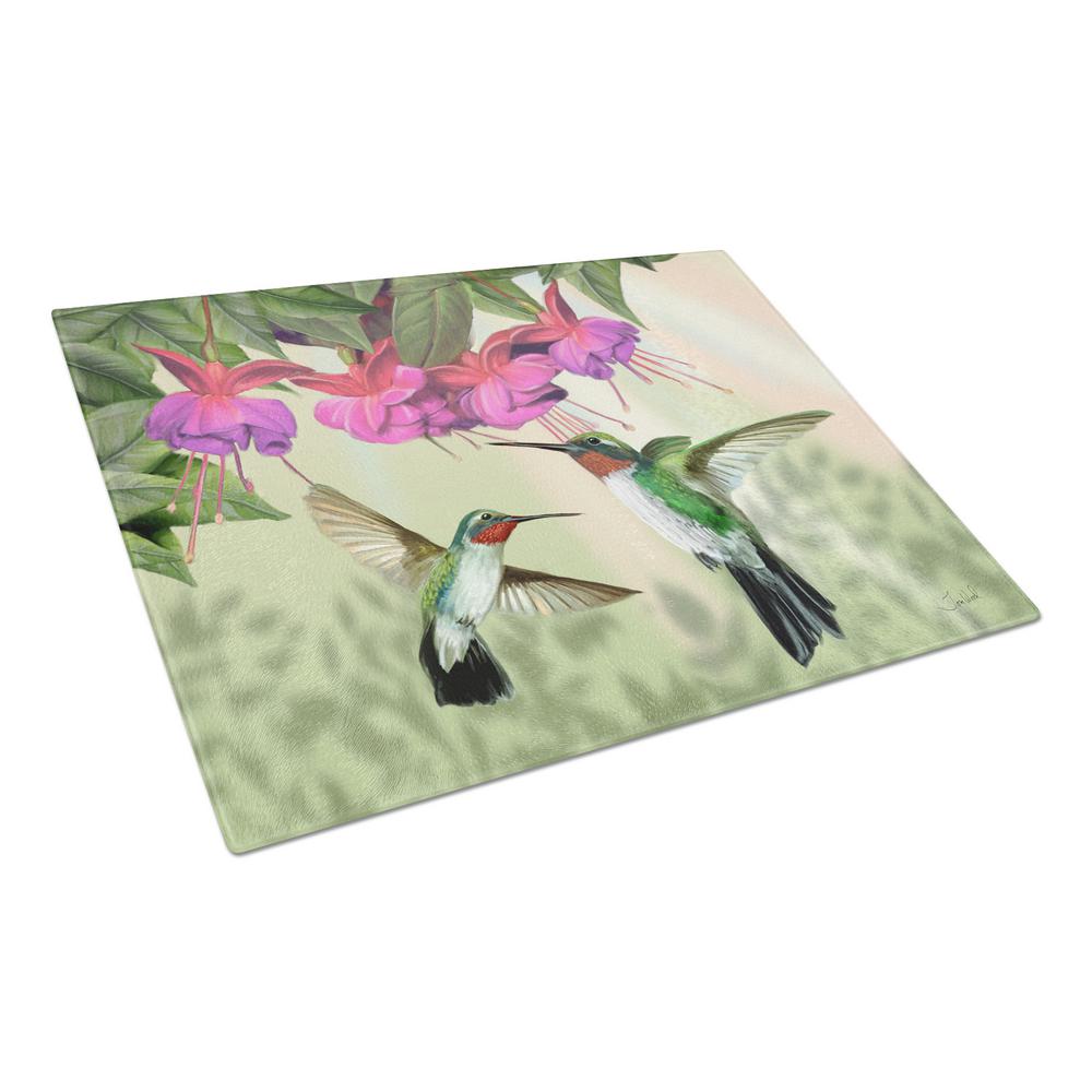 Carolines Treasures Fuchsia and Hummingbirds Tempered Glass Large Cutting Board, Multi-Color - PTW2051LCB - Cooking Large Tempered Glass Cutting Board is heat resista sku PTW2051LCB