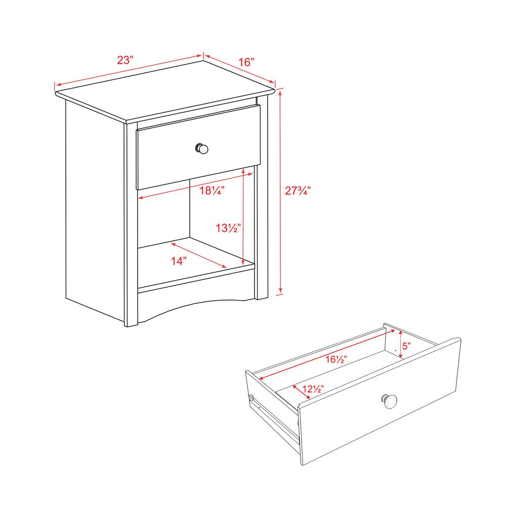 Prepac Sonoma 1 Drawer Black Nightstand Bdc 2401 The Home Depot