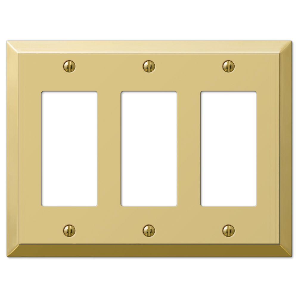 Amerelle Metallic Steel 3Gang Decora Wall Plate, Polished Brass