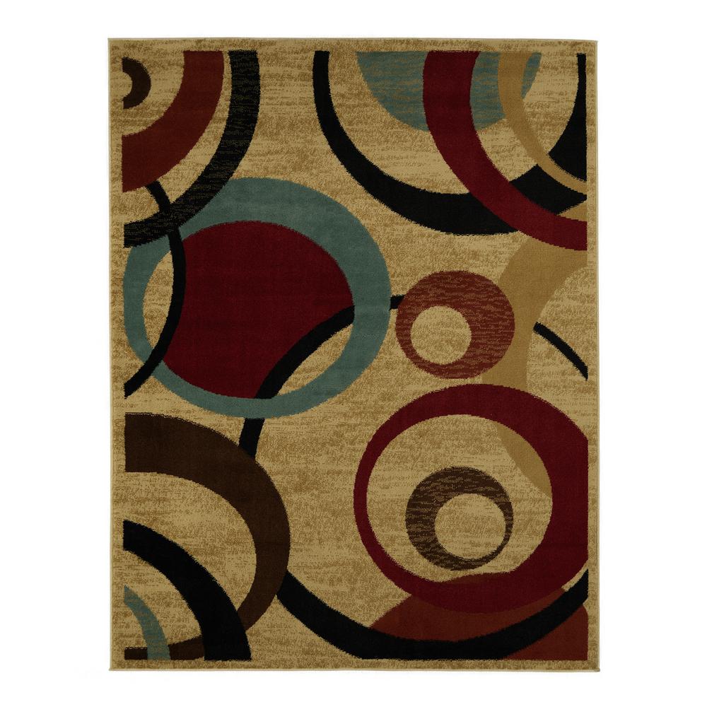 Beige Contemporary Abstract Design Area Rug (5'3 x 7'0)