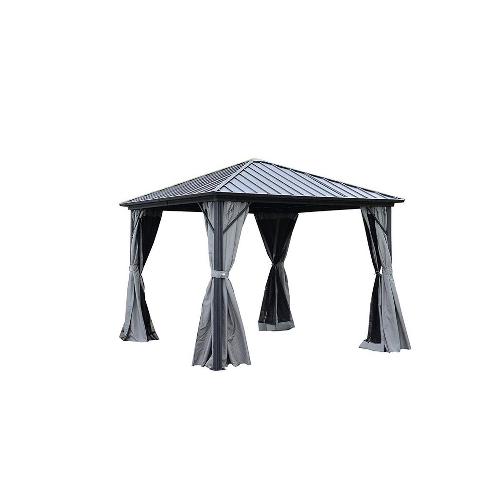 Amazon Com Sunjoy A101011300 Marquis 10x10 Ft Steel Gazebo White And Black Garden Outdoor