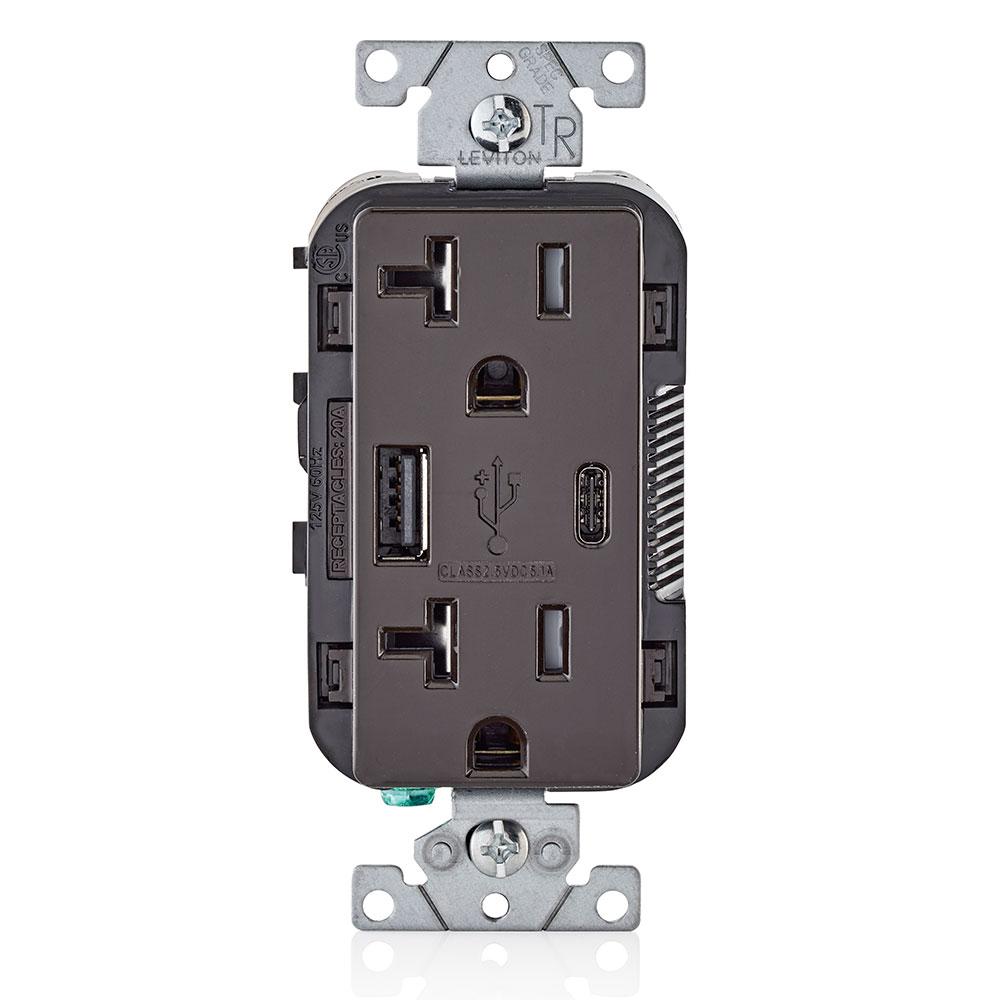 Leviton 20 Amp Type A And Type-C USB Charger/Tamper Resistant ...