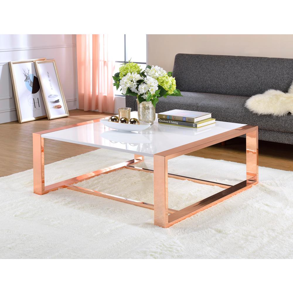 ACME Furniture Porviche White High Gloss and Rose Gold ...