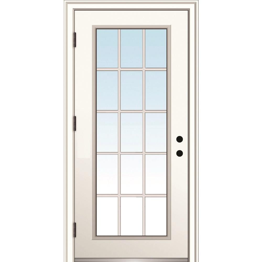 32 In X 80 In Classic Right Hand Outswing 15 Lite Clear Low E Primed Steel Prehung Front Door With Brickmould