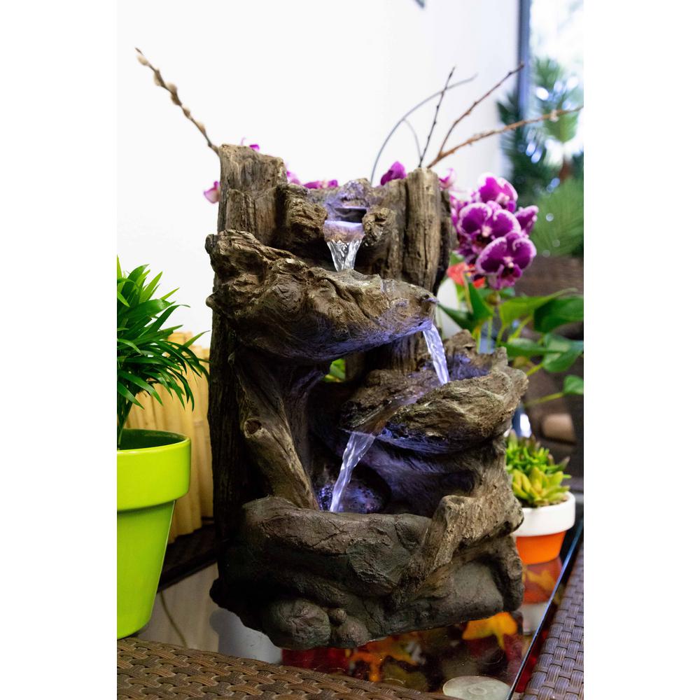 Alpine Tiered Log Statue Fountain with LED LightsWIN794S The Home Depot